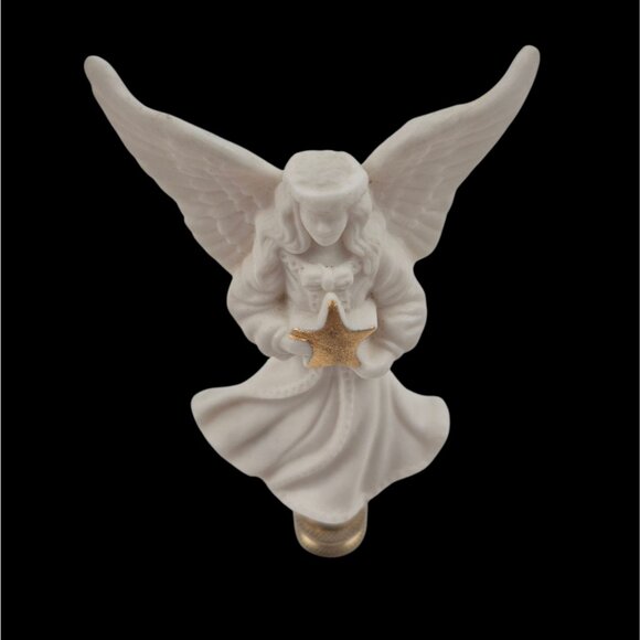 Lenox Angel Lamp Finial Matte Bisque Porcelain Gold Star Vintage Christmas Decor - Picture 7 of 10